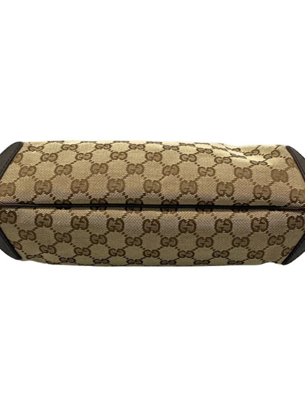 GUCCI Horsebit/GG 114890 Dark Brown Beige Jacquard Leather Handbag - Picture 5 of 15